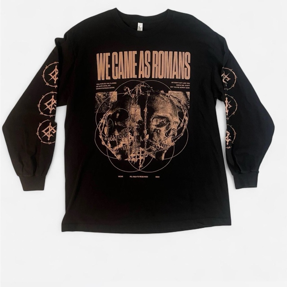 We Came As Romans Band Long Sleeve Skull Barbed Wire Graphic Tee Black Mens - Picture 2 of 3
